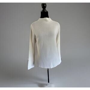 Eileen Fisher White Mock Neck Sweater – Italian Yarn, Sheer Knit, Size M
